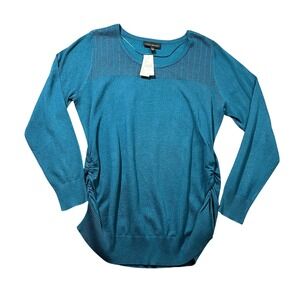 NWT Lane Bryant Women's Plus Size 14/16 Teal Blue Pointelle Yoke Ruched Knit Top